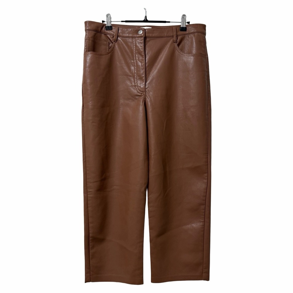 Aritzia Wilfred Melina Faux Leather High Rise Crop Pants Size 14 Brown Mob Wife